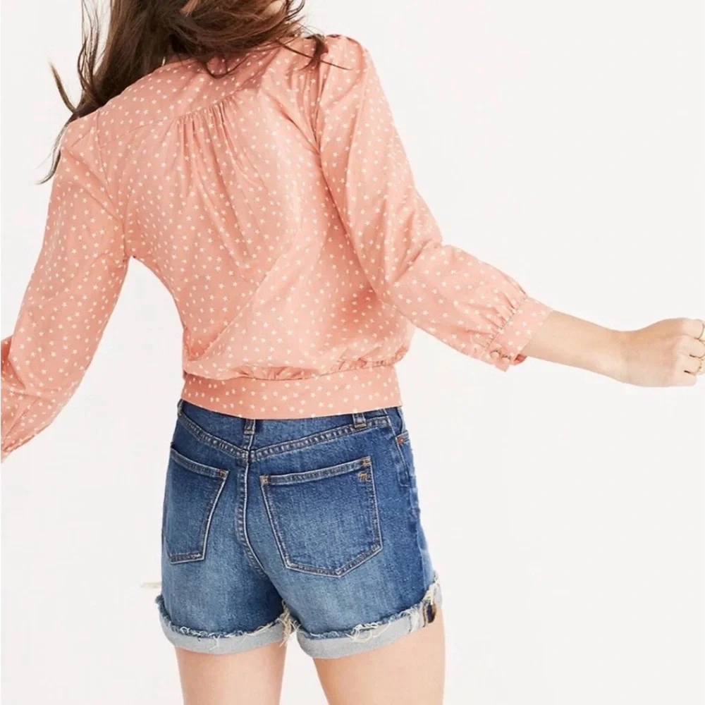 MADEWELL PEACH STAR PRINTED WRAP TIE BLOUSE TOP SIZE Medium - Picture 2 of 6